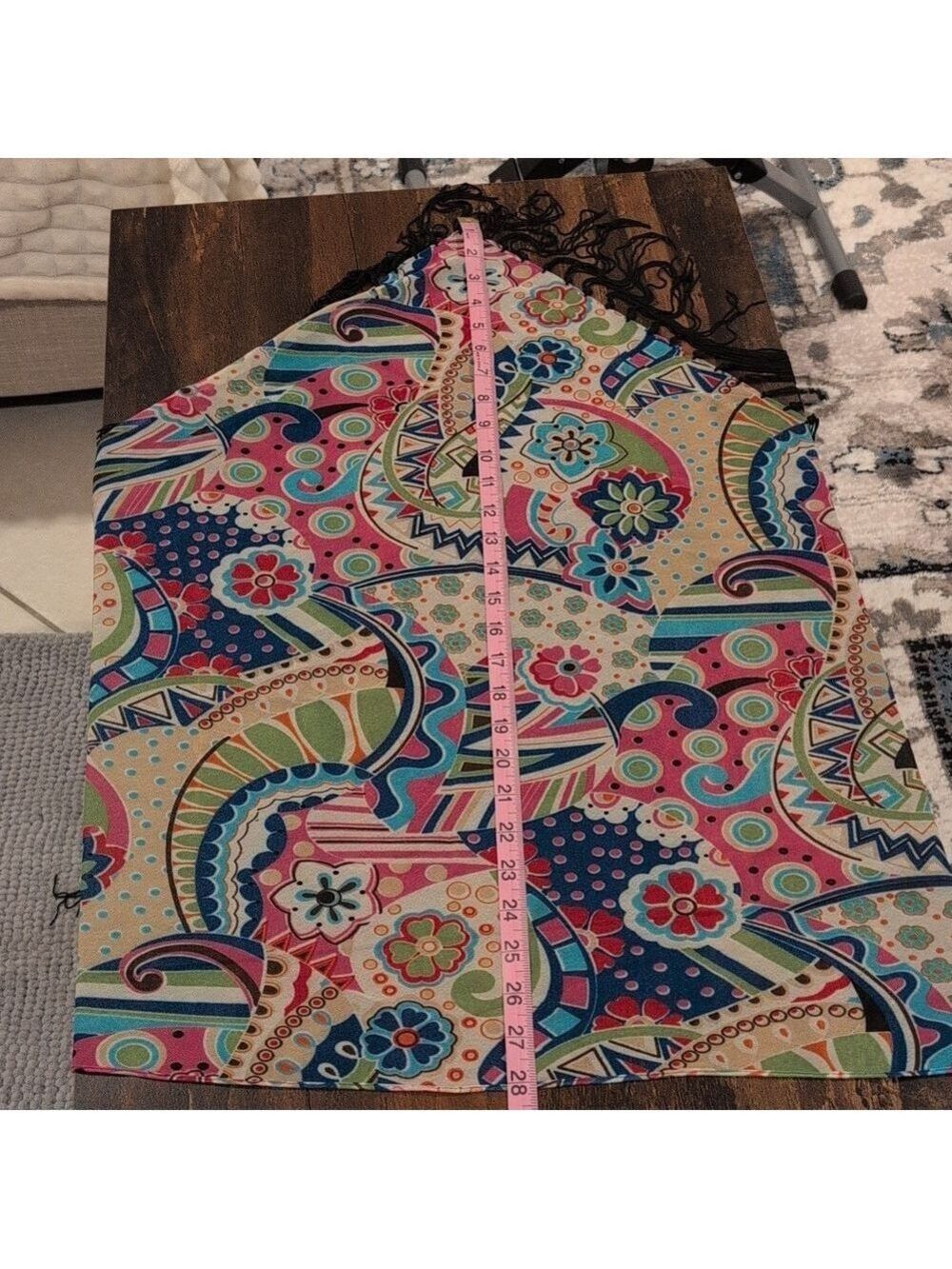 Floral fringed shawl,wrap one size,polyester. - Picture 7 of 7